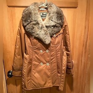 Women's Brown Fleet Street Coat with Real Fur Collar🥹